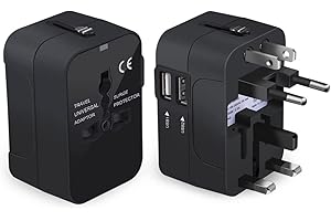 Swowyl Adattatore per Presa da Viaggio Internazionale con Due Porte USB per Giappone Cina Canada USA/UE/Regno Unito/AU Circa 150 Paesi per Telefoni e Tablet di Natale, black