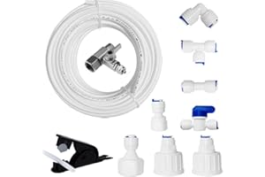 PAROAD Wasserzulaufleitung Universal Anschluss-Set mit T Stück für Wasserrohr, drücken, Kühlschrankschlauch, 15M 1/4 Zoll (6.35mm) Schlauch, I+T+L Schnellsteckverbinder,Anschlussstück,Absperrventil
