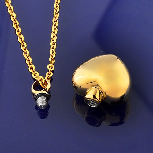 HOUSWEETY-Cremation-Jewellery-Gold-Stainless-Steel-Smooth-Heart-Urn-Pendant-Necklace-Memorial-Ash-Keepsake