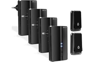 Bell4U Kabellose Funkklingel - Batterielose Türklingel mit Vier Empfängern und 2 Sender - Wasserdicht - 4 Lautstärkestufen - 52 Klingeltönen - Wasserdicht - Schwarz - Klingel Haustür