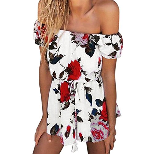 Preisvergleich Produktbild Xinan Sommer Strand Floral Prints Jumpsuit Clubwear Romper (S, Weiß)