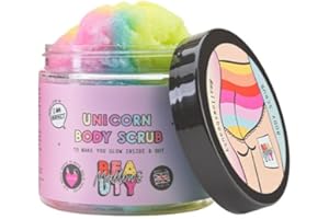 Mallows Beauty Unicorn Body Scrub, with Vitamin E, Exfoliating Body Scrub, Sweet Sugar Scrub, Prevents Strawberry Legs, Vegan and Handmade in the UK, 240g