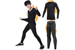 Joligiao Ensemble de sous-Vêtement Thermique pour Garçon Séchage Rapide T Shirt Manches Longues Et Caleçon Long Enfant Base Layer sous-Vêtements pour L'entraînement Sport