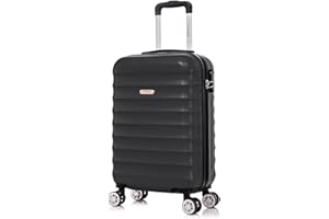 FLYMAX 55x35x20 4 Wheel Super Lightweight Cabin Luggage Suitcase Hand Carry on Case Flight Travel Bags Approved On Board Fits Easyjet Ryanair Jet 2 2.5kg Black 35L
