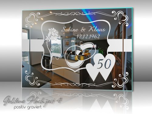 Motivspiegel Goldene Hochzeit 4 Geschenk Wandspiegel Spiegel mit Gravur Wandbild (30x40cm) - 2