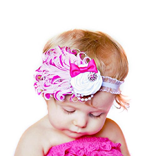 Culater® Schöne Mädchen Baby Luxus Unusal Feder Haarband Rose Bow Stirnband - 2