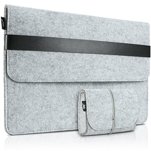 examen Housse MacBook Air / MacBook Pro Retina 13-13.3 Pouces, Housse fine en Feutre Natur® 13-13.3 Pouces, Sac de transport enveloppe pour ordinateur portable avec Etui de protection pour ordinateur avec simili cuir avec poche et pochette - Grey/ Black PU Strap Closure