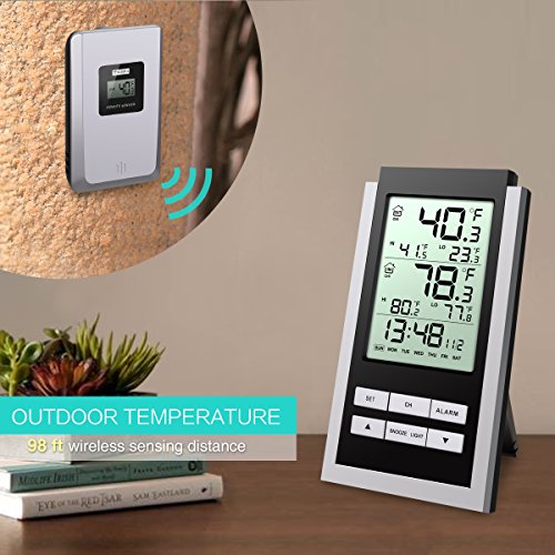Oria Innen Außen Temperatur Monitor Thermometer mit Hintergrundbeleuchtung und Temperatur Alarm - 2