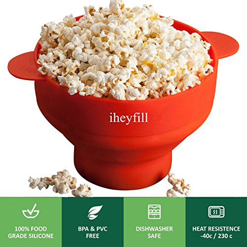 Popcorn Popper, Mikrowellen-Silikon Popcorn Maker, zusammenklappbare Schüssel mit Griffen - 2