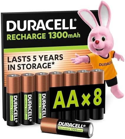Duracell Batterie Ricaricabili AA (Confezione da 8), Pile ricaricabili, 1300 mAh NiMH, 2000 ricariche, pre-caricate, energia di lunga durata con una confezione plastic free e 100% riciclabile
