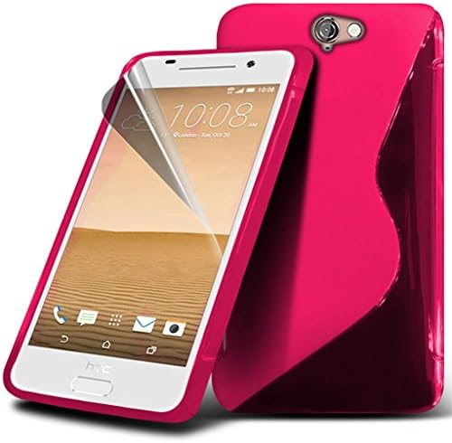 HTC One A9 case ( Hot Pink ) Slim fit Cover for HTC One A9 Case Durable S Line Wave Gel Case Skin Cover + LCD Screen Protector Guard, Polishing Cloth