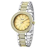 CWYPB Damendiamantenuhren, Lady Armbänder Quarzwrage Uhren Edelstahl Wasserdichte weibliche Uhren zum Weihnachtsgeburtstag Valentine es Day (Golden Silver),Silver