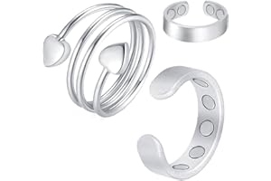 ‎CIGMAG Cigmag 9X Magnetringe Damen, aus reinem Kupfer mit starken Magneten, verstellbar, inklusive Geschenkbox (Silber Matt & Herz)