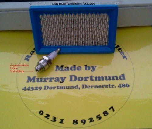 SET Spark plug (12494)+Air Filter(5256) for many WOLF Lawn mower Motors (Spare Filter+Spark Plug)Size See Description