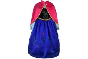 Lito Angels Deguisement Reine des Neiges Robe Costume Princesse Anna avec Cape pour Enfant Fille, Anniversaire Fete Carnaval Halloween Cosplay, Bleu