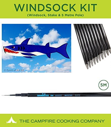 Brookite Festival flag pole kit with Shark Windsock, 5m Pole and Ground Stake