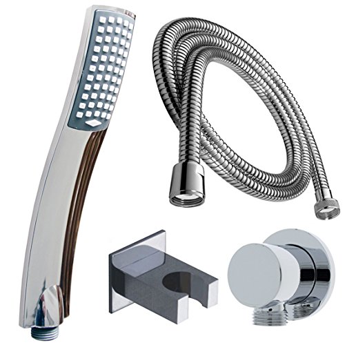 Duschkopf mit Schlauch und Brause-Halter flach von SANIXA | Duschbrause Set ABS verchromt mit Duschschlauch 150cm Duschsysteme Hand-Brause mit Brauseschlauch und Brausehalter mit Wandnaschlussbogen Brausegarnitur Duschset | Badezimmerausstattung