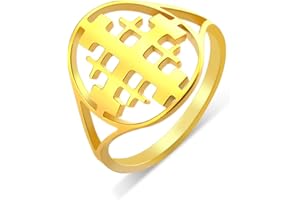 EUEAVAN Anillo de cruz de Jerusalén para mujer, anillo cruzado de Jerusalén, medalla de Jerusalén, griego, medieval, cristiano, religioso, regalo de bautizo