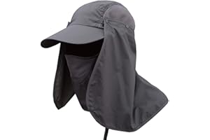 Dricar Sonnenhut mit UV Schutz, Unisex Faltbar Wanderhut Gartenhut Boonie Fischerhut Wasserdicht Outdoor Sonnenschutz Cap mit Abnehmbarer Maske und Nackenschutz Schnell Trocken (Dunkelgrau)