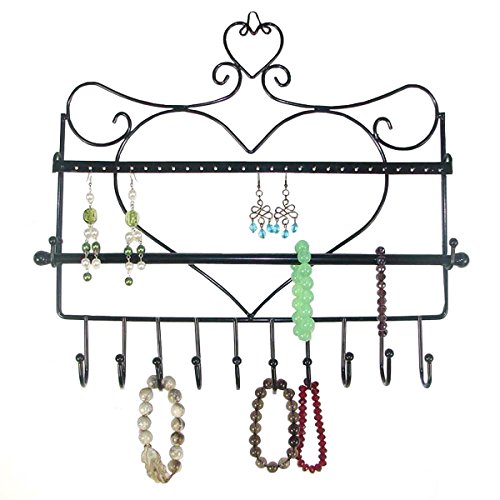 VORCOOL Schmuckhalter Wandhaken Ohrringhalter – Herzform (Schwarz) - 2