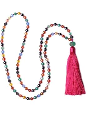 COAI® Handgeknüpft 108 Vielfärbige Achatperlen/Rauchquarz/Tigerauge/Rosenquarz/Amazonit/Ruby Zoisit/Onyx 8 Farboptionen...