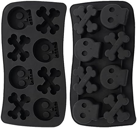 Casa Bonita Halloween Platium Silicon Skull-Shape Cross-Bones Cake Pop Mould Ice Chocolate Cake Jelly Candy Mould Sweet Tray -8 Cavity - Set of 2 - Black
