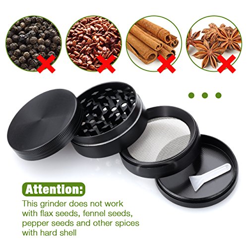 iKich Premium Pollen Grinder Crusher für Tabak,Spice,Kräuter,Gewürze, 2.0 Inches, 4-teiliges Set, Schwarz - 7