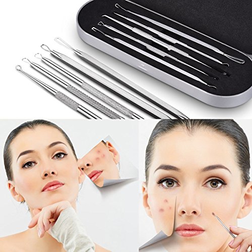 5 Stücke Mitesserentferner -Komedonenquetscher Set Aus Edelstahl+Kostenlos Benutzerhandbuch – Doppelseitig -Nagelhautschieber Werkzeug Professionell Gesundheit Behandlung für Pickel Whiteheads Akne Extraktoren Risikofrei Glatte Nose Gesicht Haut - 7