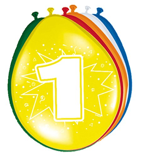 8 bunte Luftballons mit der Zahl: 1 // Durchmesser: bis 30cm // Helium geeignet // Luftballon Party Feier Kinder Kindergeburtstag Geburtstag eins one