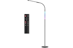 tomons RGB Lampadaire sur Pied Salon, LED Lampadaire Dimmable, Réglage Progressif de la Luminosité et de la Température de Couleur, Contrôle Tactile et à Distance, Musique Sync et Temporisation