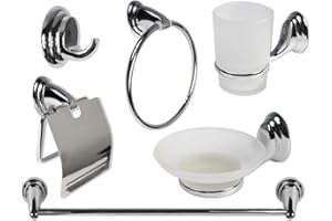 VETRINE IN RETE Vetrineinrete® Set Bagno Moderno in Acciaio Cromato e Vetro Satinato Opaco 6 Pezzi Accessori arredo Bagno 69985 P34