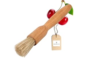 HOFMEISTER HOLZWAREN HOFMEISTER® Pinceau de cuisine en bois de cerisier huilé, rond, largeur : 2,5 cm, longueur : 18 cm, pinceau de pâtisserie avec des poils naturels, 100% fabriqué dans l'UE.