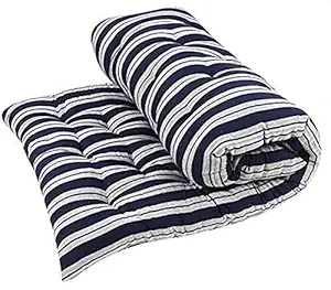 ATOOTFUSION Soft Cozy 100% Cotton Cover Striped Mattress Gadda Single Bed (2 Sleeping Capacity 4X6 Ft) (48X72X4 Inches) Star (Blue Striped)