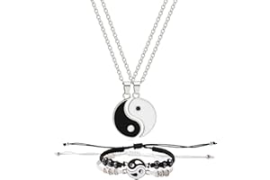 UYVPAER Ensemble Collier Et Bracelet Yin Yang, Bracelets Colliers Meilleur Ami Pour 2 Bracelet Cordon Réglable Yin Yang Correspondant Collier Pendentif Yin Yang Pour Couples Amitié