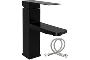 VIOFOTT Wasserhahn Bad Schwarz, Rostfreier Stahl Waschbecken Armaturen, Kaltwasser Warmwasser Mischbatterie, Waschtischarmaturen, Waschtischarmatur Für 33-36mm Loch