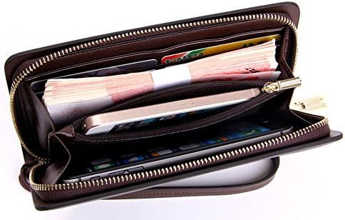 Everdoss Mens Genuine Leather Business Wrister Zipper Wallet Purse Clutch Handbag Organizer Bag Black