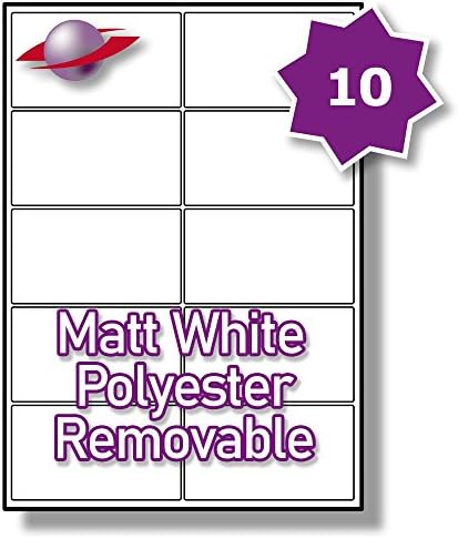 Label Planet10 Per Sheet, 10 Sheets (100 Removable White Polyester Labels). Removable Waterproof Matt White Polyester Labels for Laser Printers, 99.1 x 57mm, LP10/99 MWR.