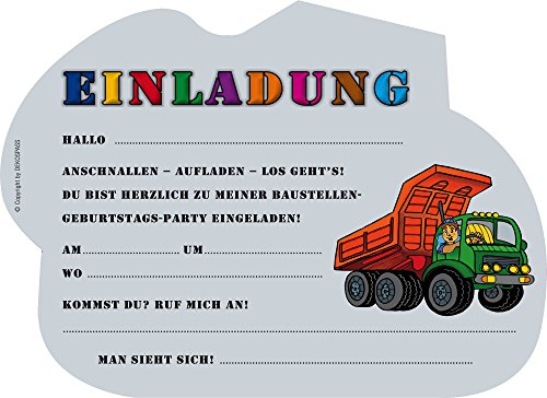 6 Einladungskarten * BAUSTELLEN KIPPER * für Kindergeburtstag oder Motto-Party von DEKOSPASS // Kinder Bob Geburtstag Party Kinderparty Einladung Einladungen Karte Einladungs-Set Bauarbeiter Baumeister - 3