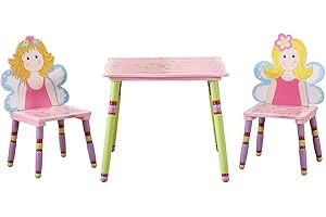 WODENY Kids Table and Chairs Set Wooden Childrens Table and Chair Set | Girls Desk and Chair Sets for Study Writing, Drawing | Toddlers Table with Chairs in Fairies Paintings (Pink)