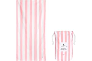 Dock & Bay Toalla de Playa - Secado Rápido, Sin Arena - Compacto, Ligero - Materiales 100% Reciclados - Incluye Funda - Cabana Light - Malibu Pink, Medium (130x70cm, 51x28)