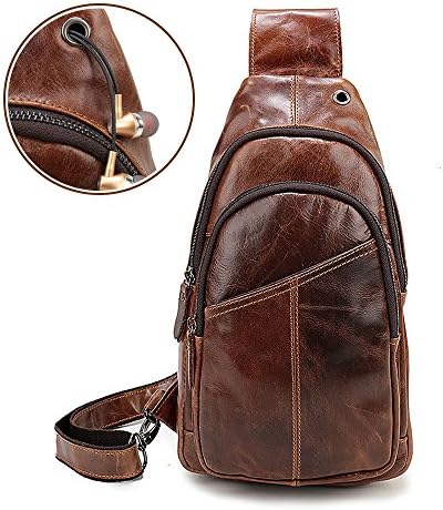 iVotre Shoulder Sling Bag for Men Soft PU Top Cowhide Leather Fashionable and Utilitarian Large Capacity Unbalance Chest Cross Bidy Bag for Traveling - Brown