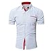 Produktbild Herren Hemd Kurzarm Gestreift Slim Fit Sommer Baumwolle Polo Style Cotton Herren Hemd Slim Fit Kurzarm für Business Hochzeit Freizeit Bügelleicht Btruely (XXL, Weiß)