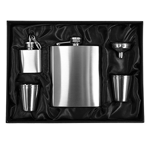 eyepower Flachmann-Set Geschenkbox Edelstahl 210 ml| Trichter, 4 Bechern, Schlüsselanhänger - 2