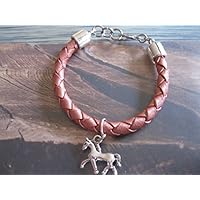 Handmade Kinder Mädchen Echt Leder Armband zart Rosa- Rosenholz Metallic, geflochten, Pferde Anhänger