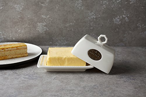 Salzstreuer Pfefferstreuer Kleine Butterdose Porzellan 3er Set Handgemacht weiß Keramik Vintage Geschenk - 2