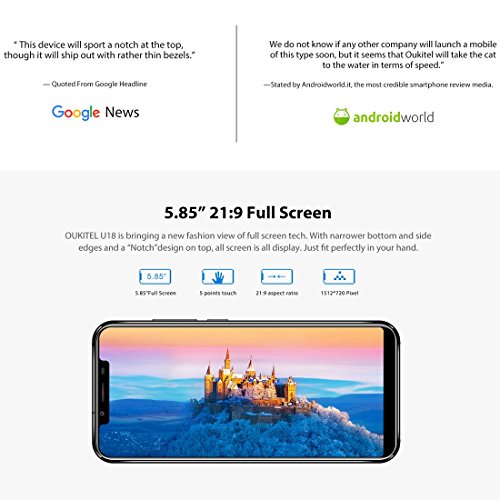 Oukitel Smartphone U18Â sbloccato da 4Â GB + 64 GB, con doppie telecamere posteriori, identificazione facciale + impronte digitali, 5,85â€, Android 7.0,Â MTK6750T Octa Core fino a 1,5Â GHz, supporta rete 4G, doppia SIM
