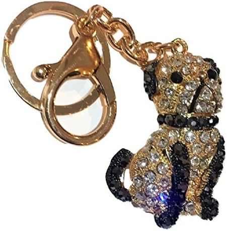 New Gift Boxed Ladies Girls Gold Diamante Pug Dog Puppy Handbag Bag Charm Keyring Colour Diamante Rhinestone Accessorize Me