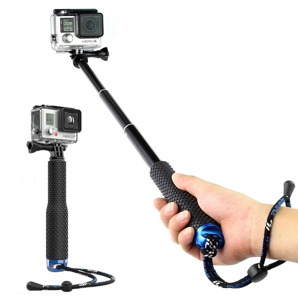 Alsukeay Selfie Stick Extendable Hand Grip Handheld Monopod Aluminum Telescopic Pole (7-19 inch) Compatible with GoPro Hero 11 10 9 8 7 6 5 4 3+ 3 Session SJ4000 SJ5000 Action Cameras, Black&Blue