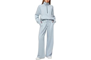 CHANPNING Tuta Donna Sportiva Invernale Felpa con 1/2 Zip Senza Cappuccio e Pantaloni Tuta Gamba Larga Set Due Pezzi Completo Palestra Tinta Unita Sportivo Completi Eleganti Comodo Tute da Ginnastica Completa