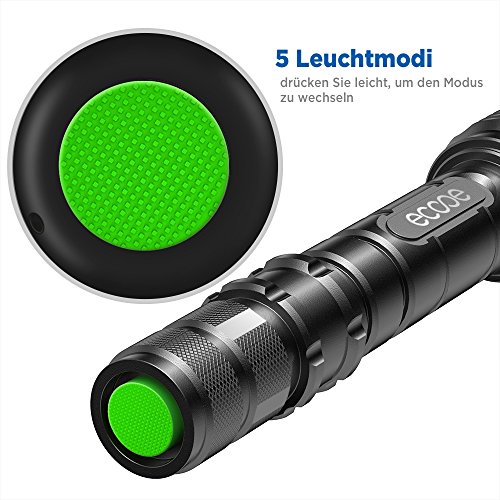 Ecooe Taschenlampe LED Cree XML-2 T6 mit Batterie und Ladegerät Weihnachtsgeschenk - 3